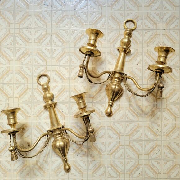 Brass Sconce Candleholder Set - Picture 10 of 10